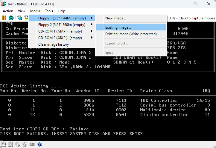 When starting the PC, it asks for a boot disk. We have to make sure we have loaded a bootable image and set up the boot sequence properly, then press enter to boot.